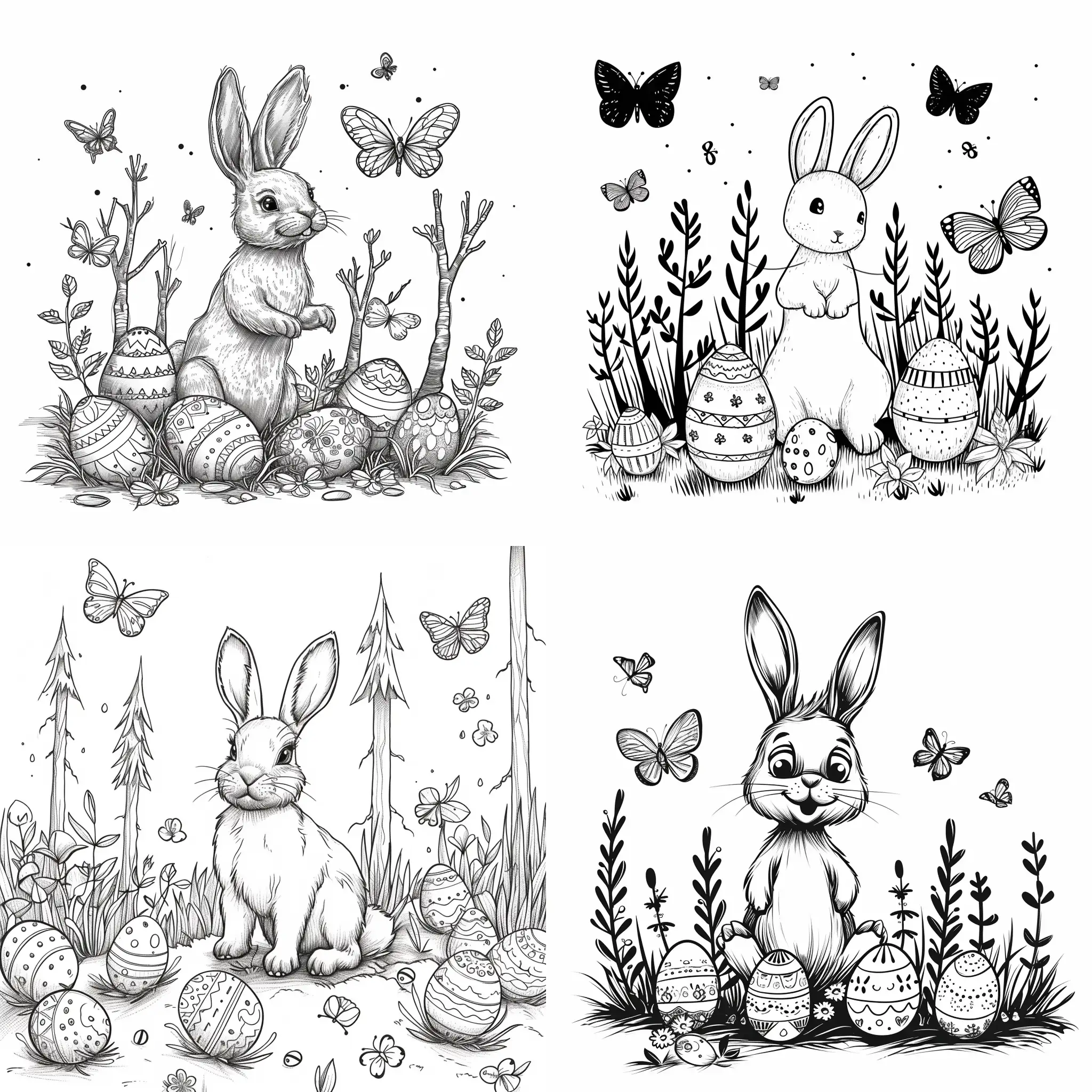 Easter-Bunny-and-Eggs-in-a-Enchanted-Forest-Coloring-Page