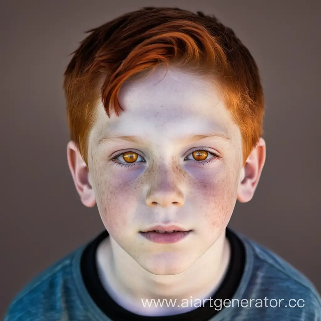 мальчик 12 лет с рыжими волосами, с янтарными глазами, и белой кожей 
