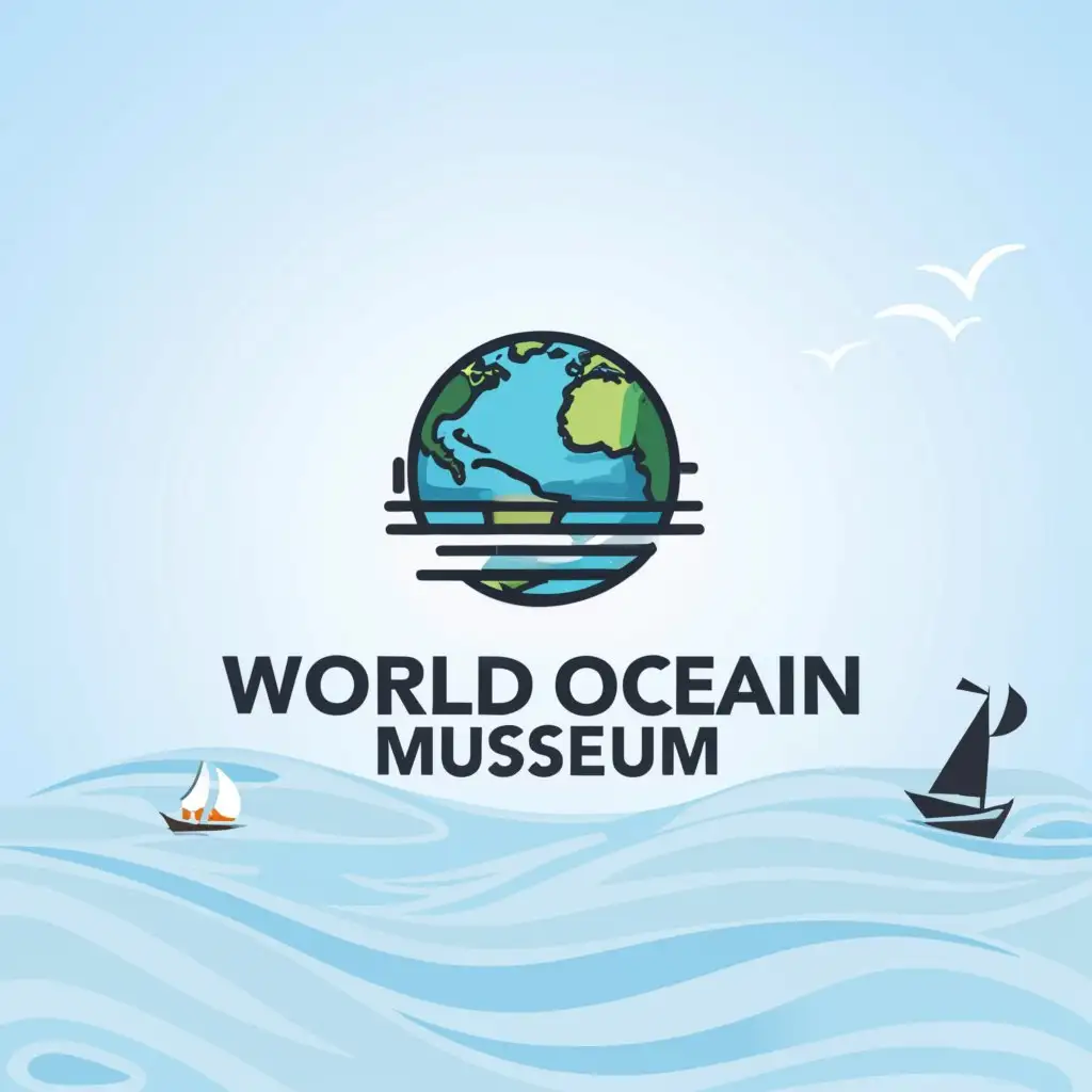 a logo design,with the text "World Ocean Museum", main symbol:Planet drawn in a minimalist style, on the water with a ship,Minimalistic,be used in Travel industry,clear background