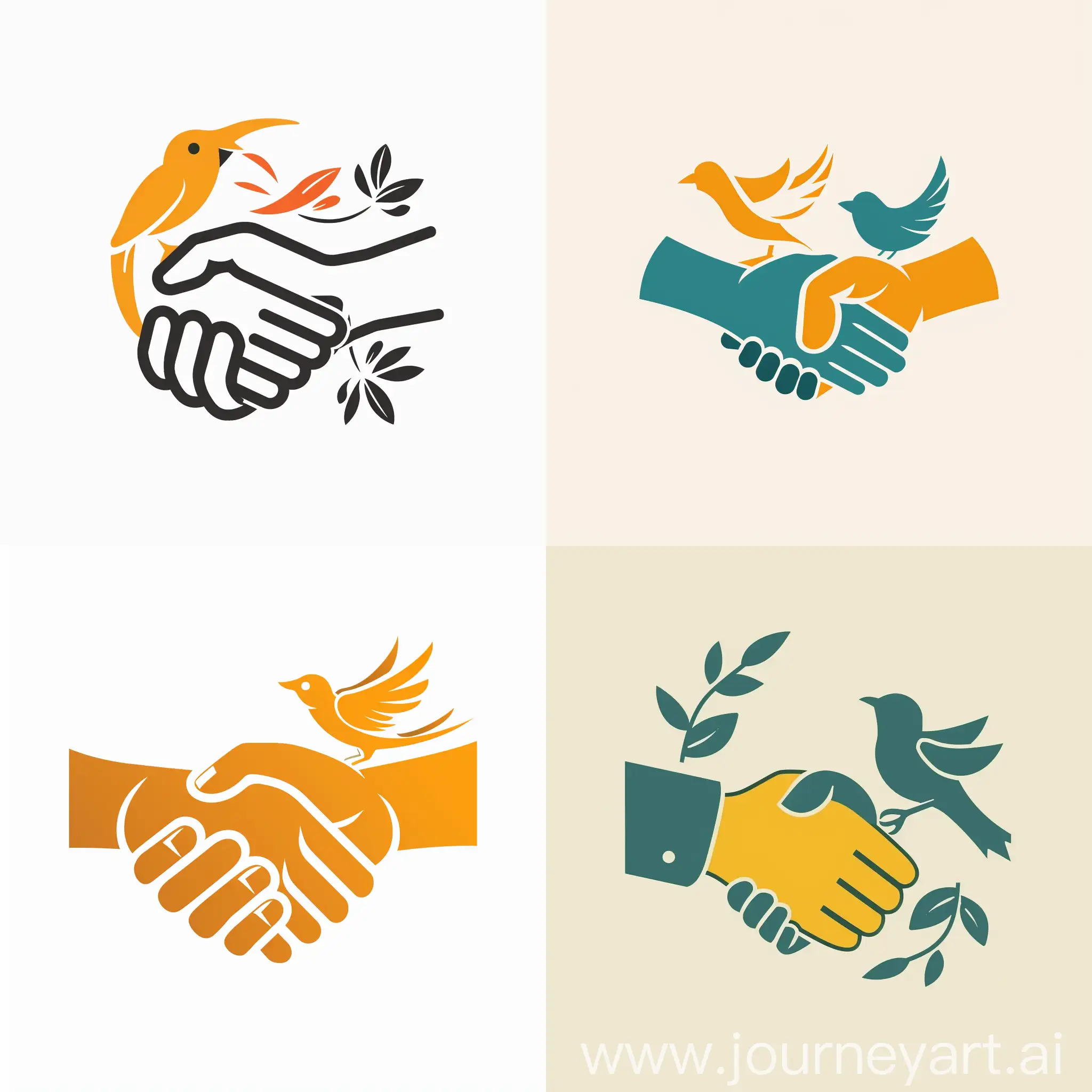 Logo for non profit organization with handshake and bird