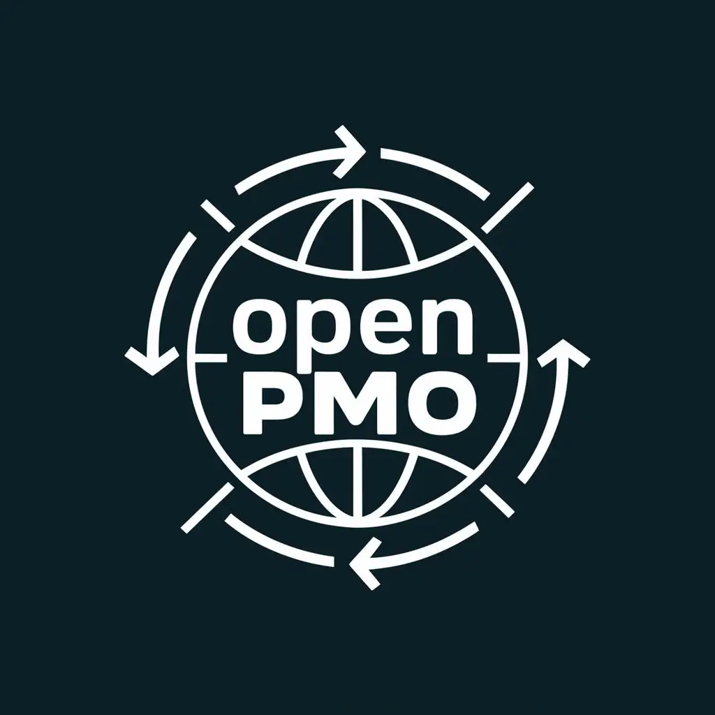 logo, Globe with a process cycle around it but arrows on the cycle, with the text "Open PMO", typography, be used in Internet industry