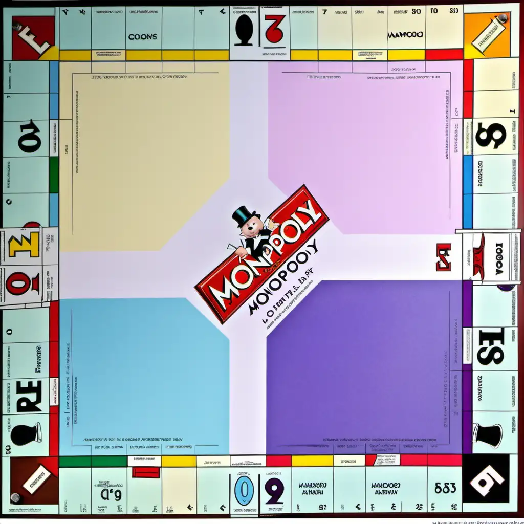 pink, white, light blue, purple, yellow, pastel colors, monopoly board,  
