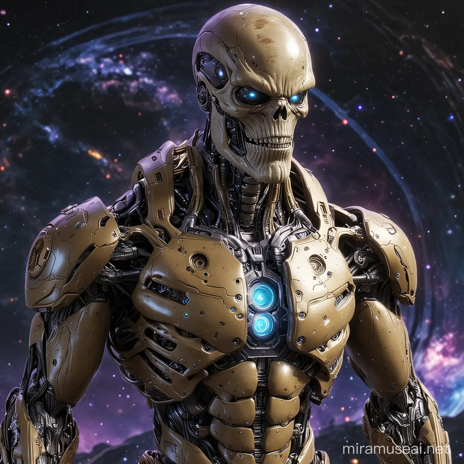 Interdimensional Creation AlienCyborgSkeleton Fusion with Thanos in Jupiter Reality Capsule