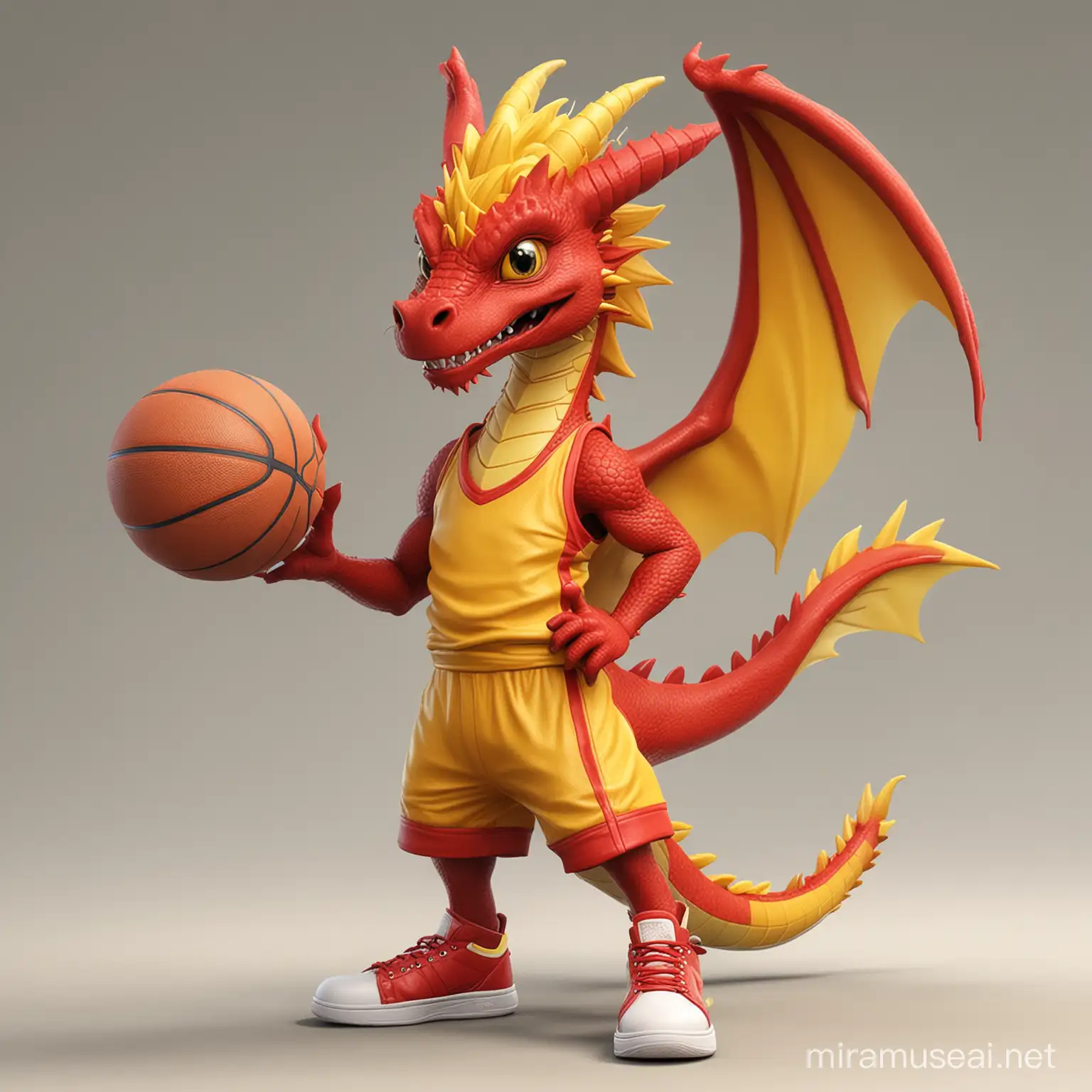 red and yellow dragon is a basketball player and cute and warm. its easter 
