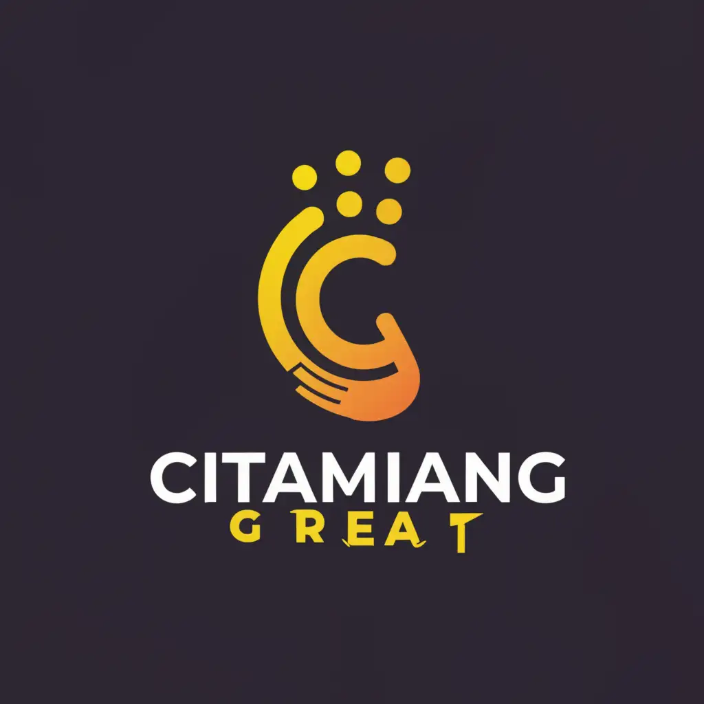 a logo design,with the text "Citamiang great", main symbol:letter c with hand holding chain and smiley face,Moderate,clear background