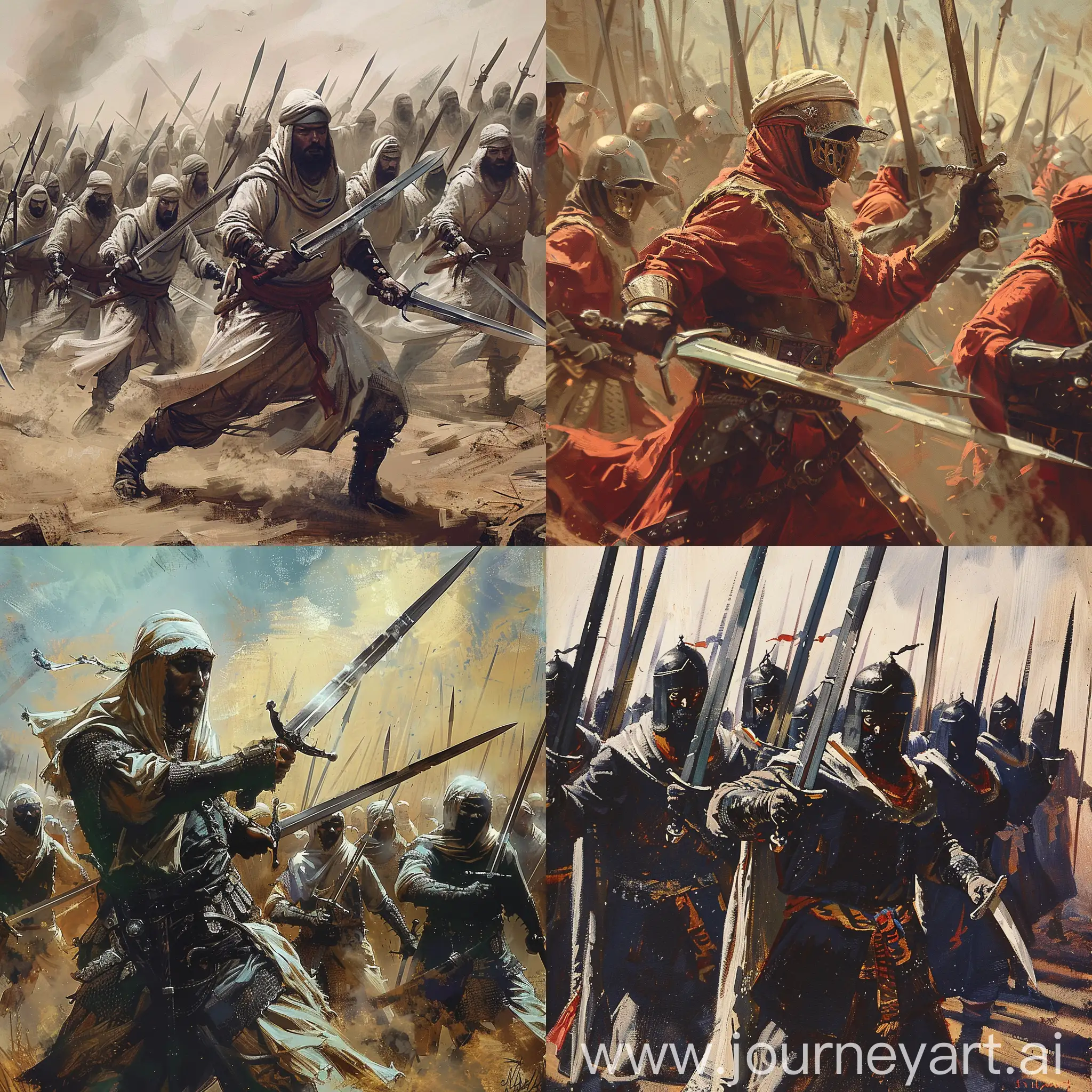 An army of Muslim knights wielding swords