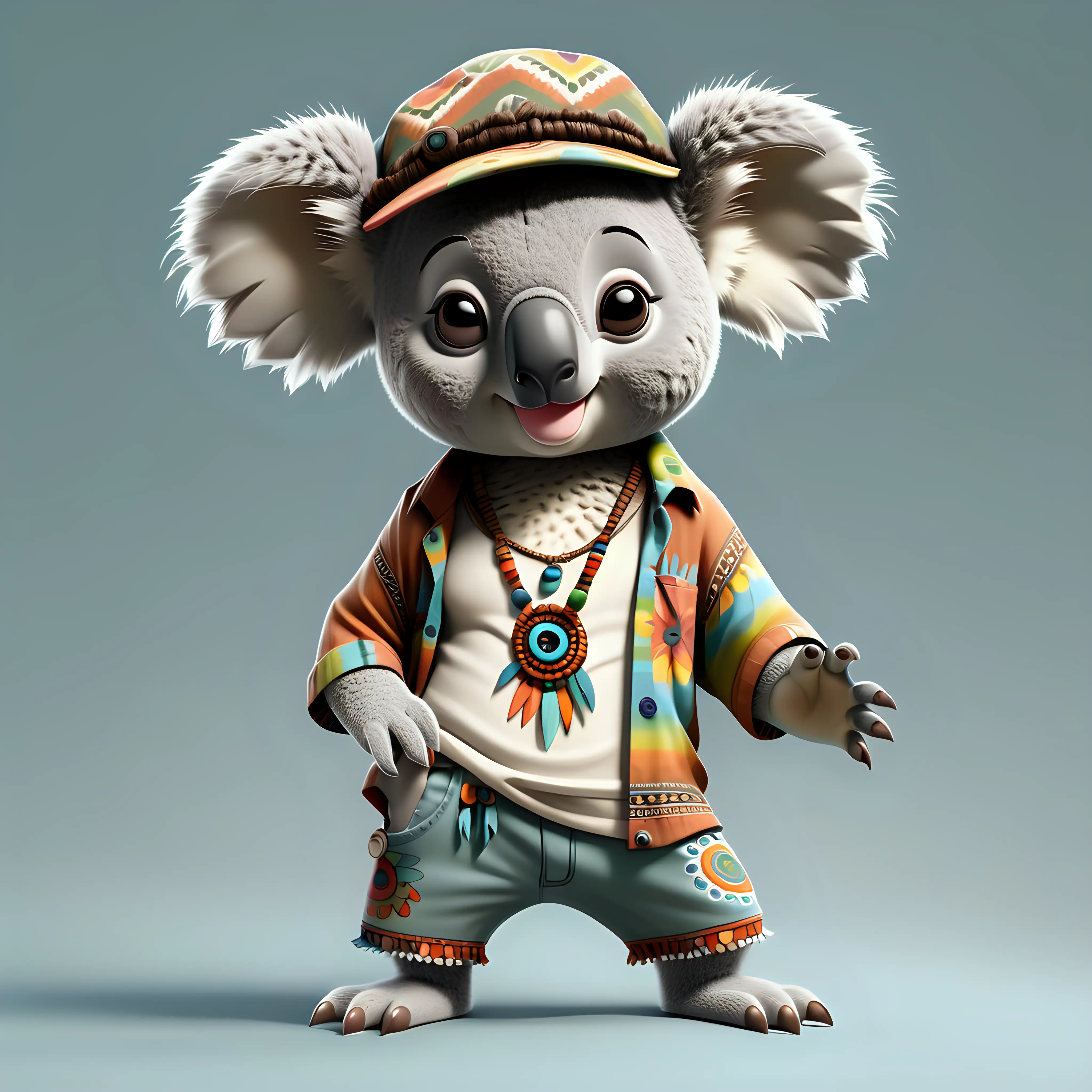 a cute Koala in full body cartoon style with Hippie clothes with clear background