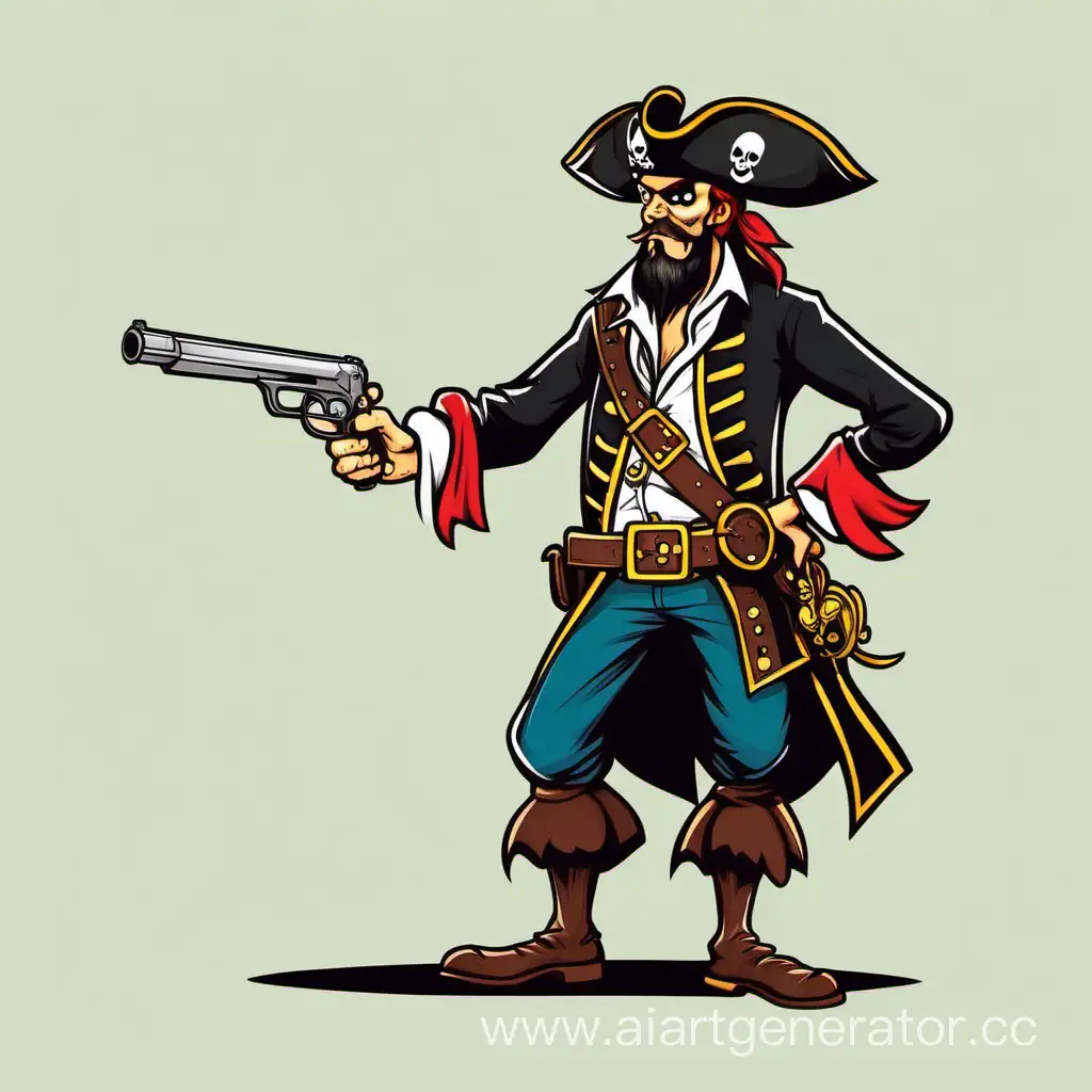 Cartoon-Pirate-Standing-Tall-with-Pistol-and-Saber