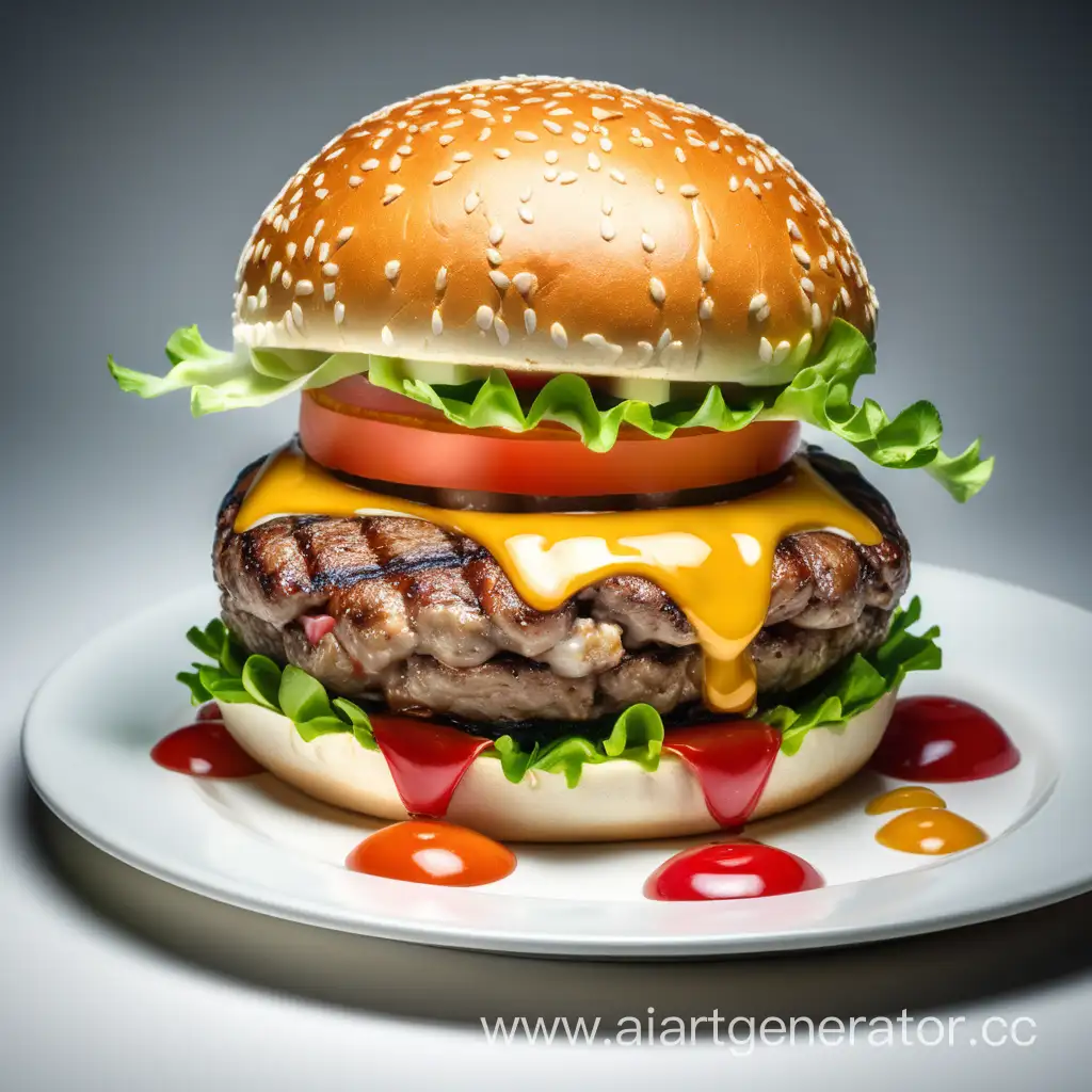 Delicious-Juicy-Art-Burger-on-Plate-Tempting-Food-Art
