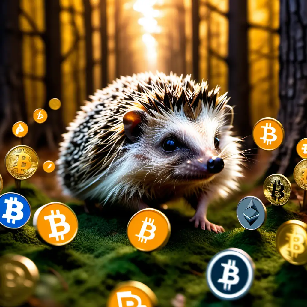 Hedgehog Running Through Cryptocurrency Forest