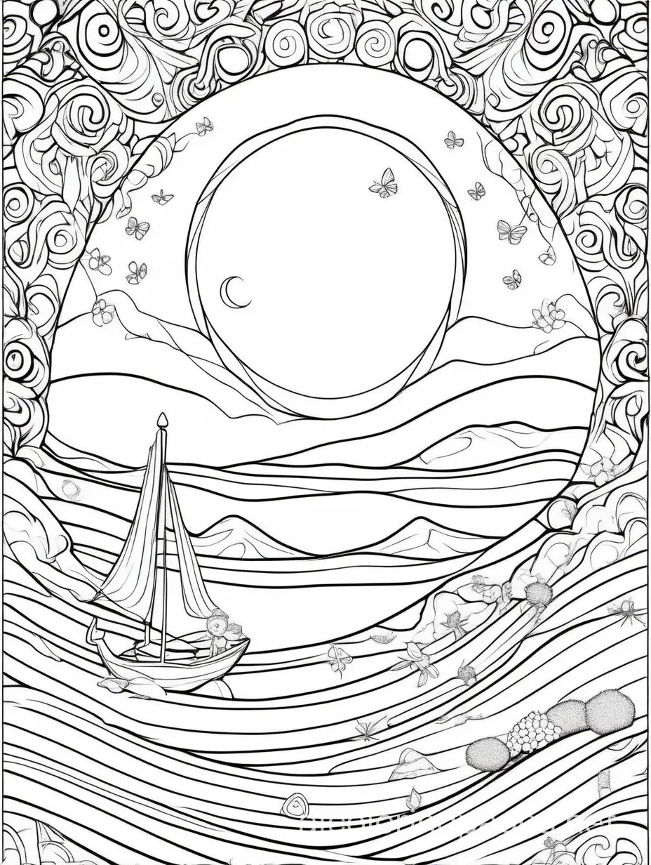 serenity, Coloring Page, black and white, line art, white background, Simplicity, Ample White Space. The background of the coloring page is plain white to make it easy for young children to color within the lines. The outlines of all the subjects are easy to distinguish, making it simple for kids to color without too much difficulty