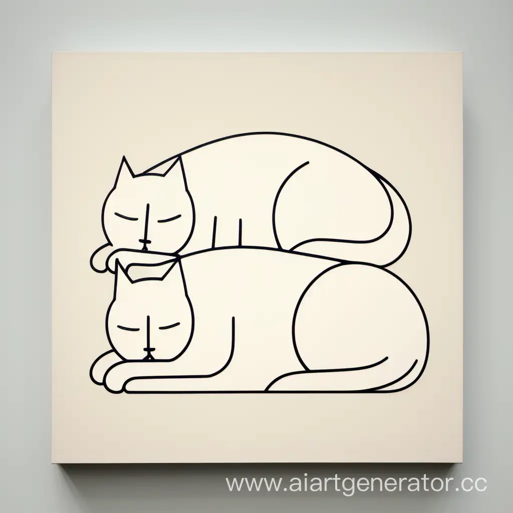 Minimalist-Representation-of-Three-Sleeping-Fat-Cats-in-Primitivist-Style