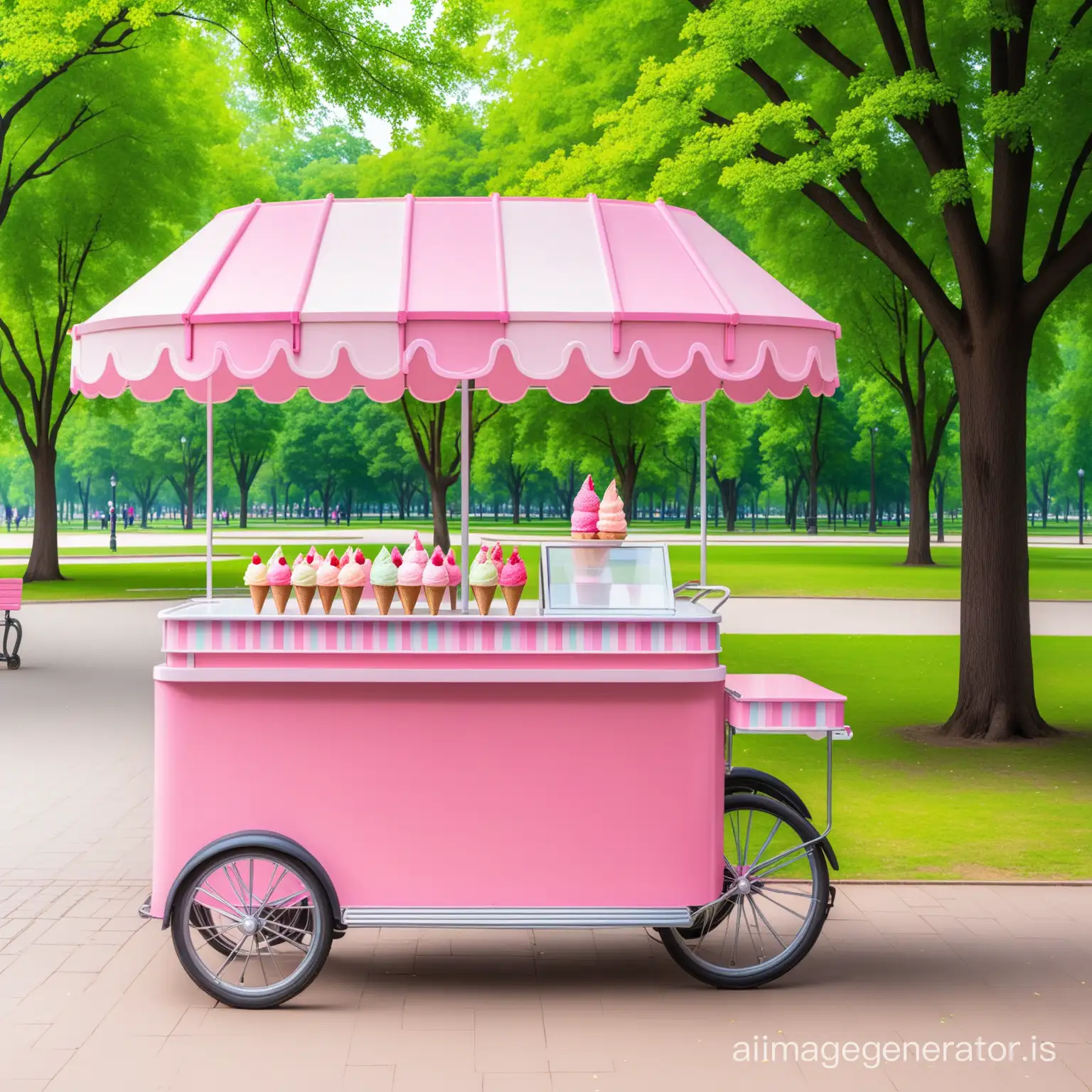Pink-Ice-Cream-Cart-in-Vibrant-Park-Setting