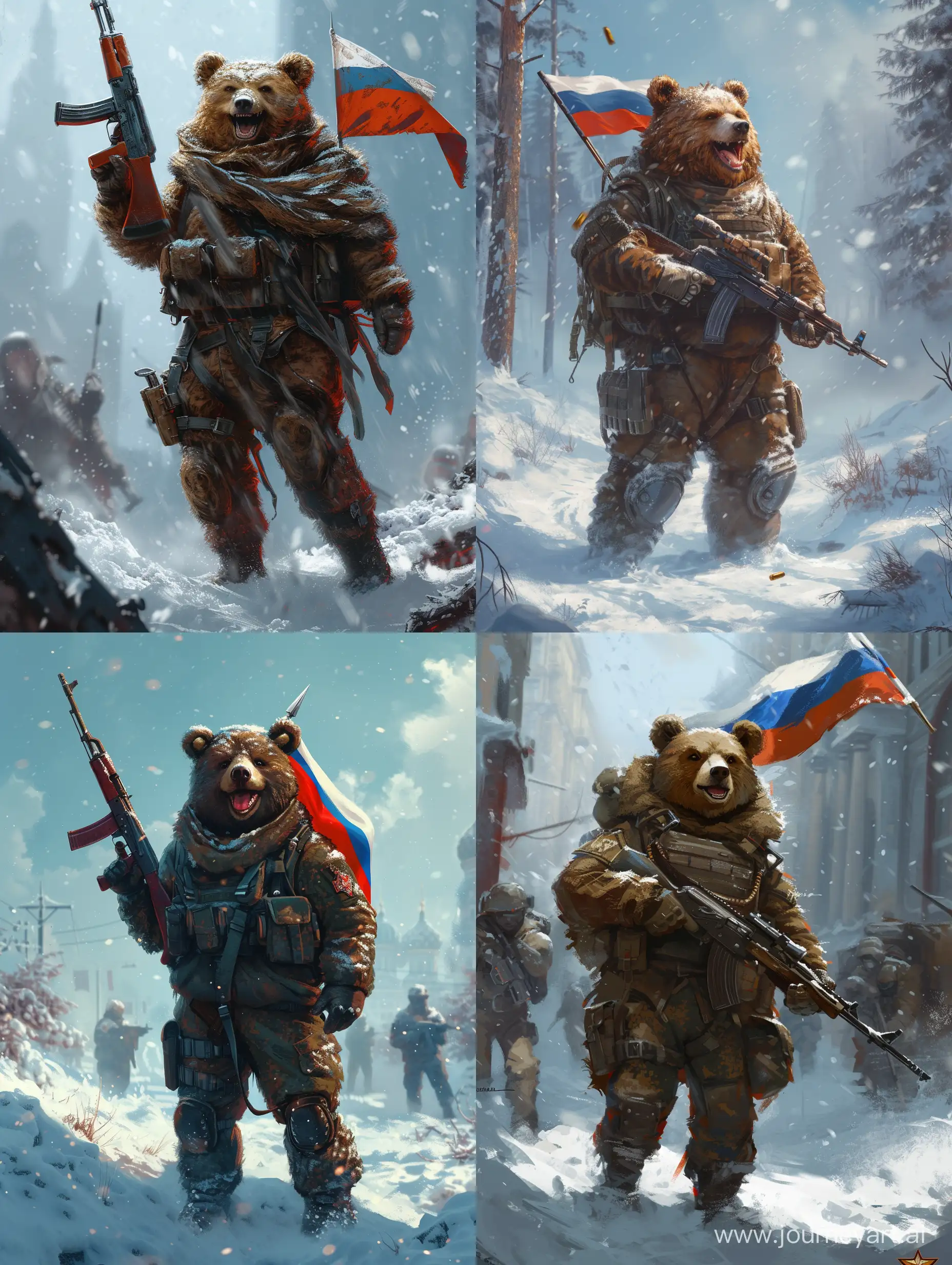 Joyful-Russian-Bear-in-Winter-Wonderland-with-Patriotic-Flair