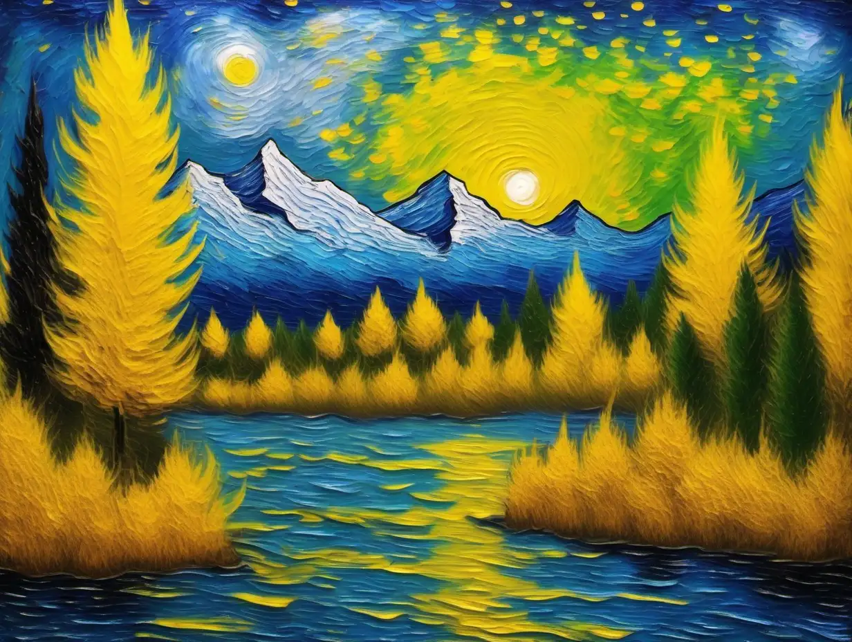 Bob Ross Painting Wisconsin Landscape in Van Gogh Style