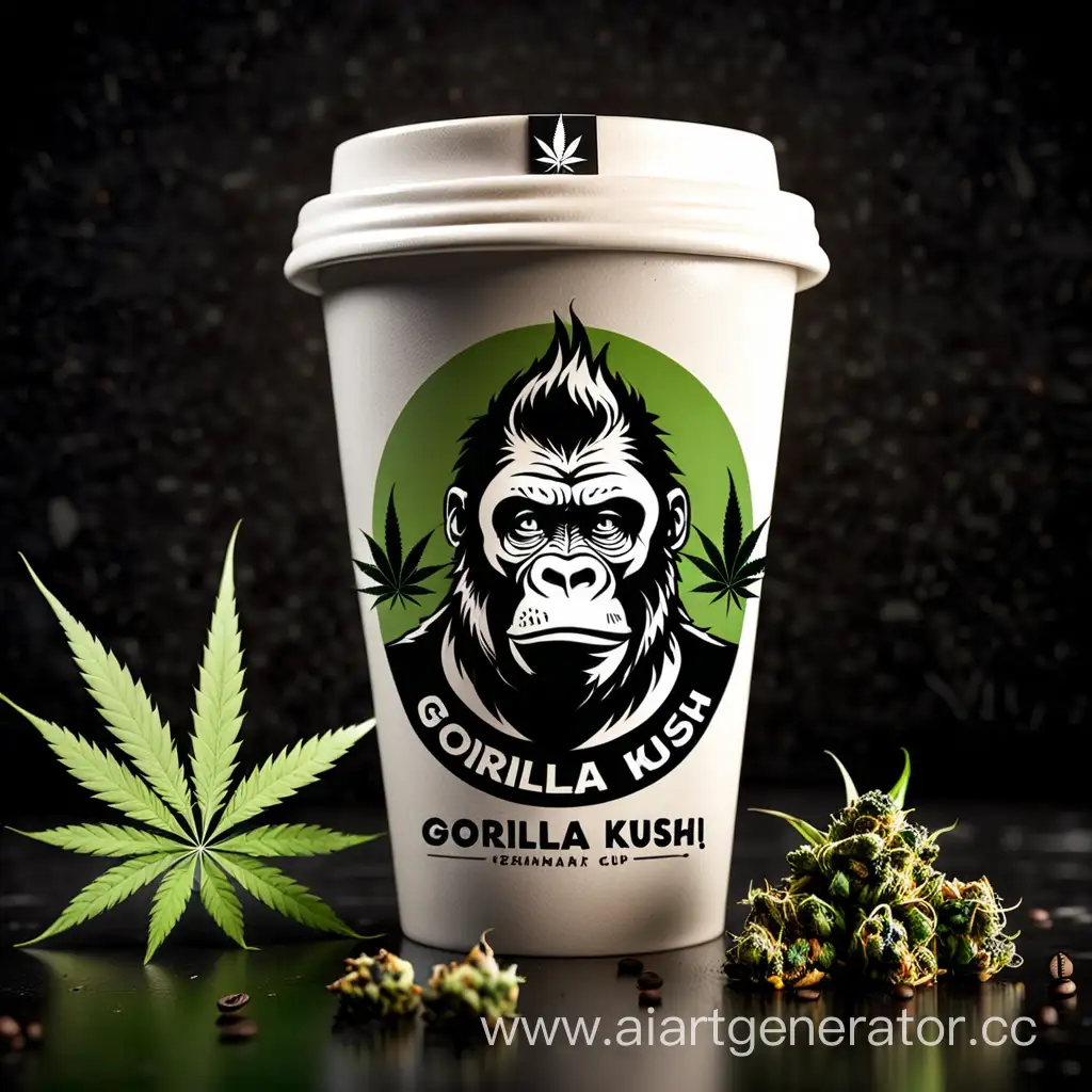 Крафтовый кофейный стакан. С шишками марихуаны. На стакане надпись "Gorilla Kush"