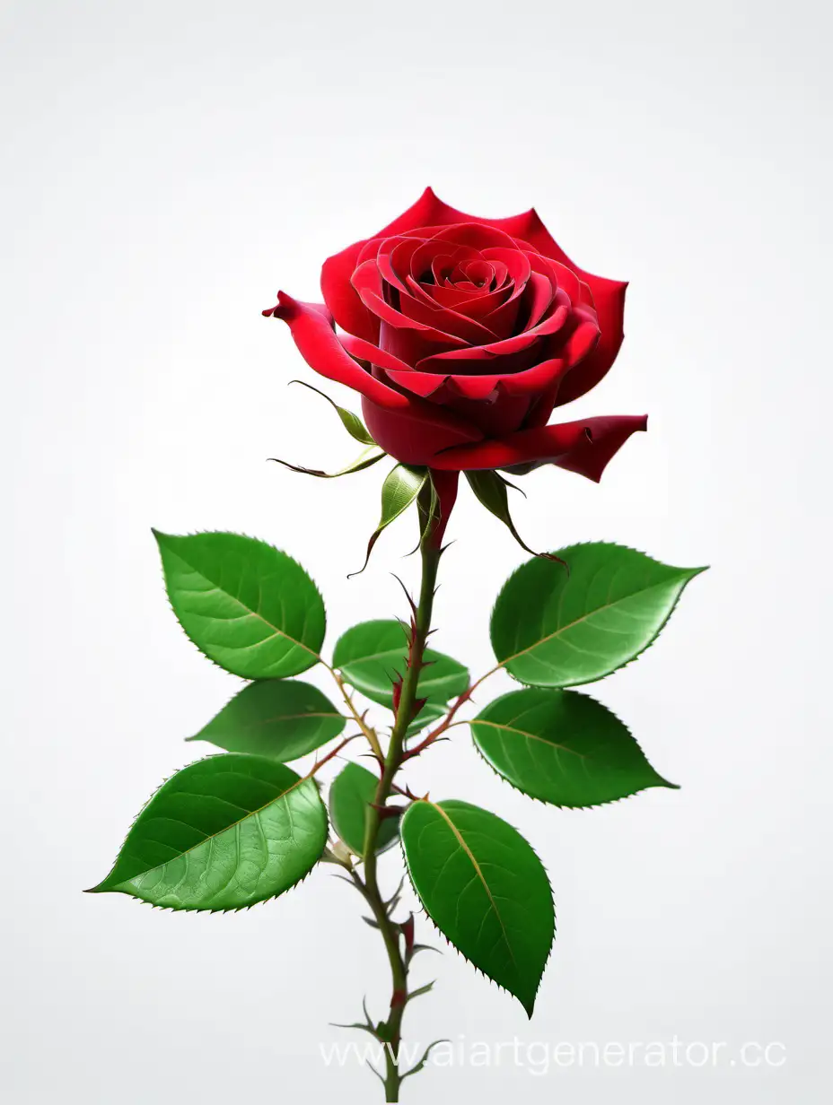 Vibrant-4K-HD-Red-Rose-with-Fresh-Lush-Green-Leaves-on-White-Background
