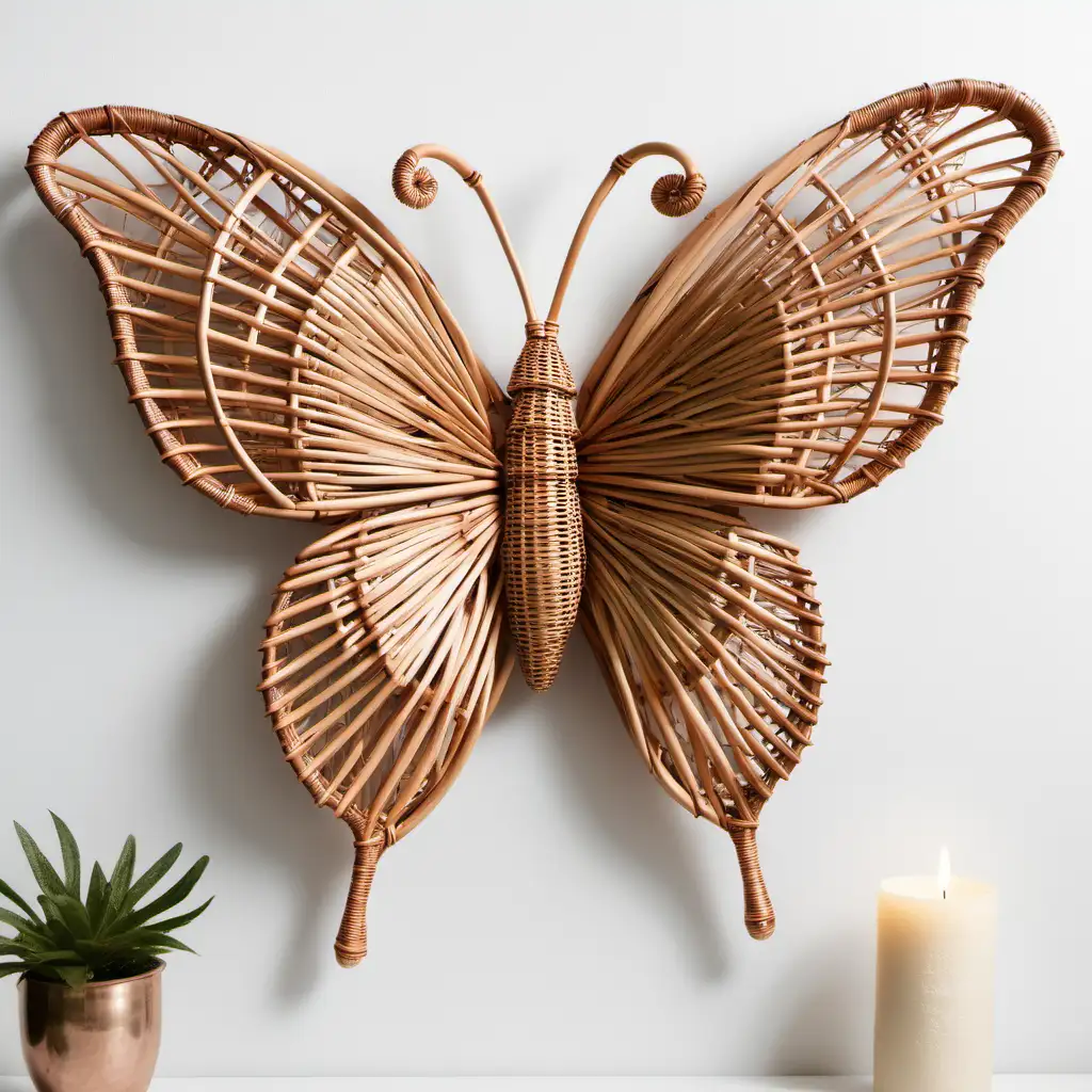 create a wicker butterfly hanging on a white wall