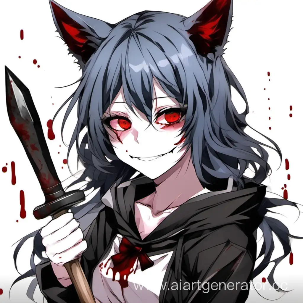 Yandere-Anime-Girl-with-Bloody-Hammer-and-Cat-Ears-in-Dark-Attire