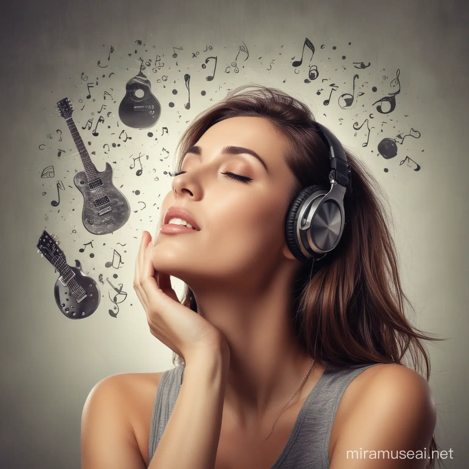A woman daydreaming about rock music