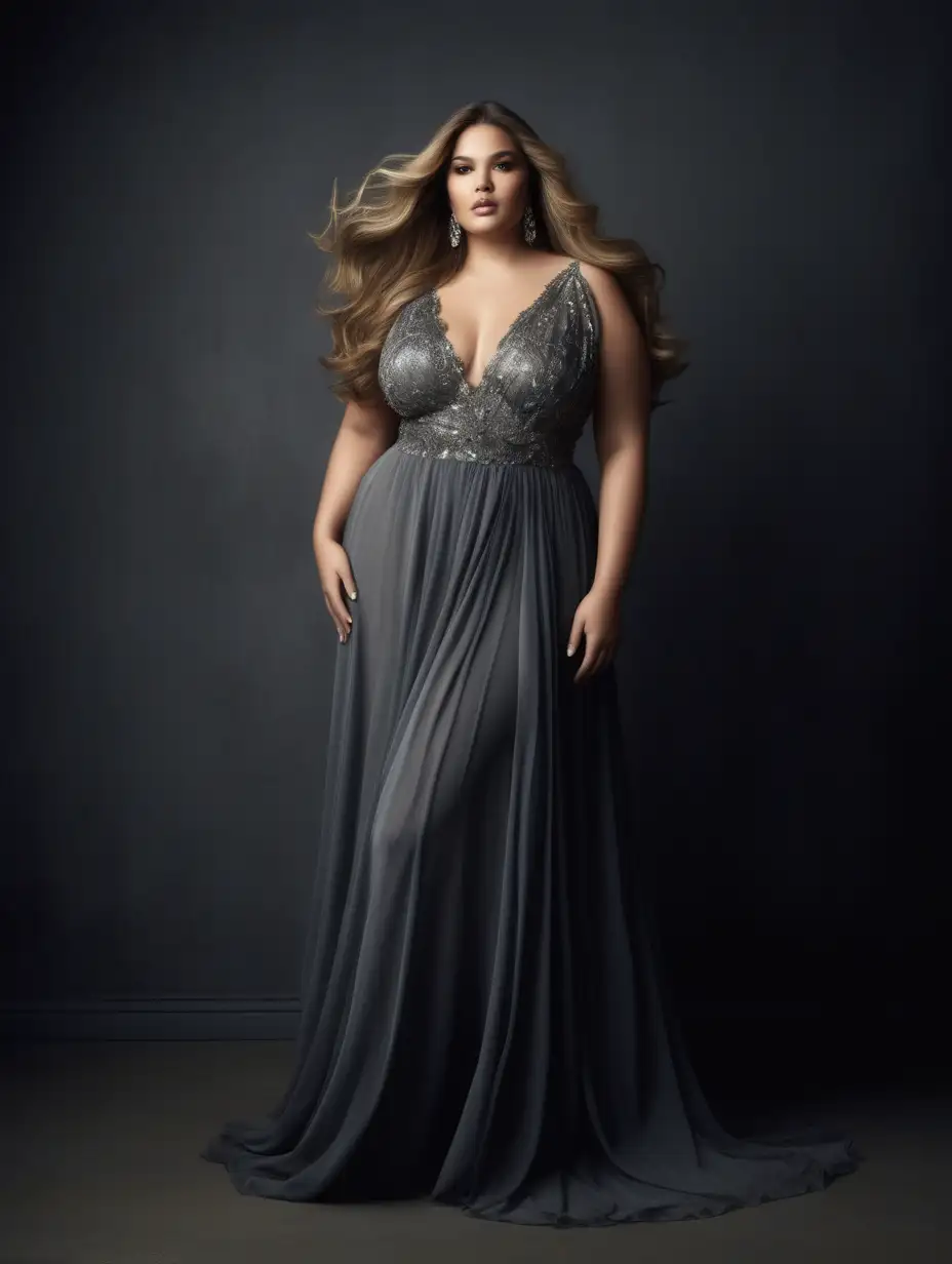 Elegant Plus Size Vogue Model in Elie Saab Inspired Evening Gown