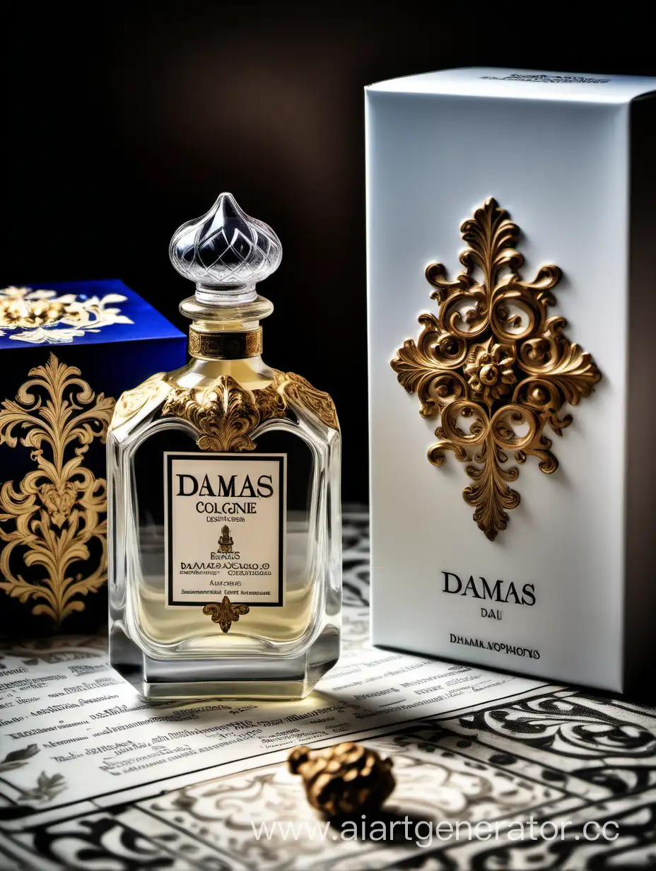 a bottle of damas cologne sitting next to a box, a flemish Baroque by Demetrios Farmakopoulos, instagram contest winner, dau-al-set, dynamic composition, contest winner, feminine