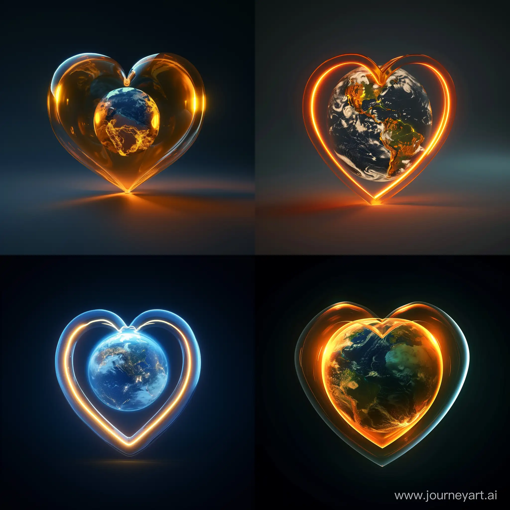 Сердце светящееся в 3Д объёме внутри которого планета земля 