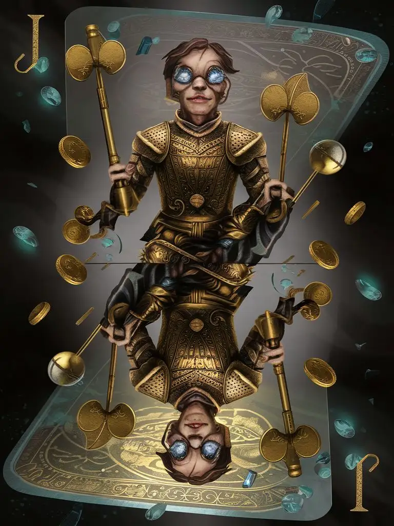 Surreal Brass and Glass Jack of Clubs Playing Card Illustration