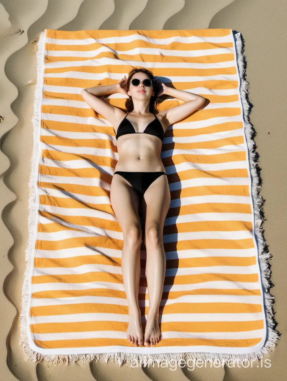 Girl on a bath towel taking sun on the beach