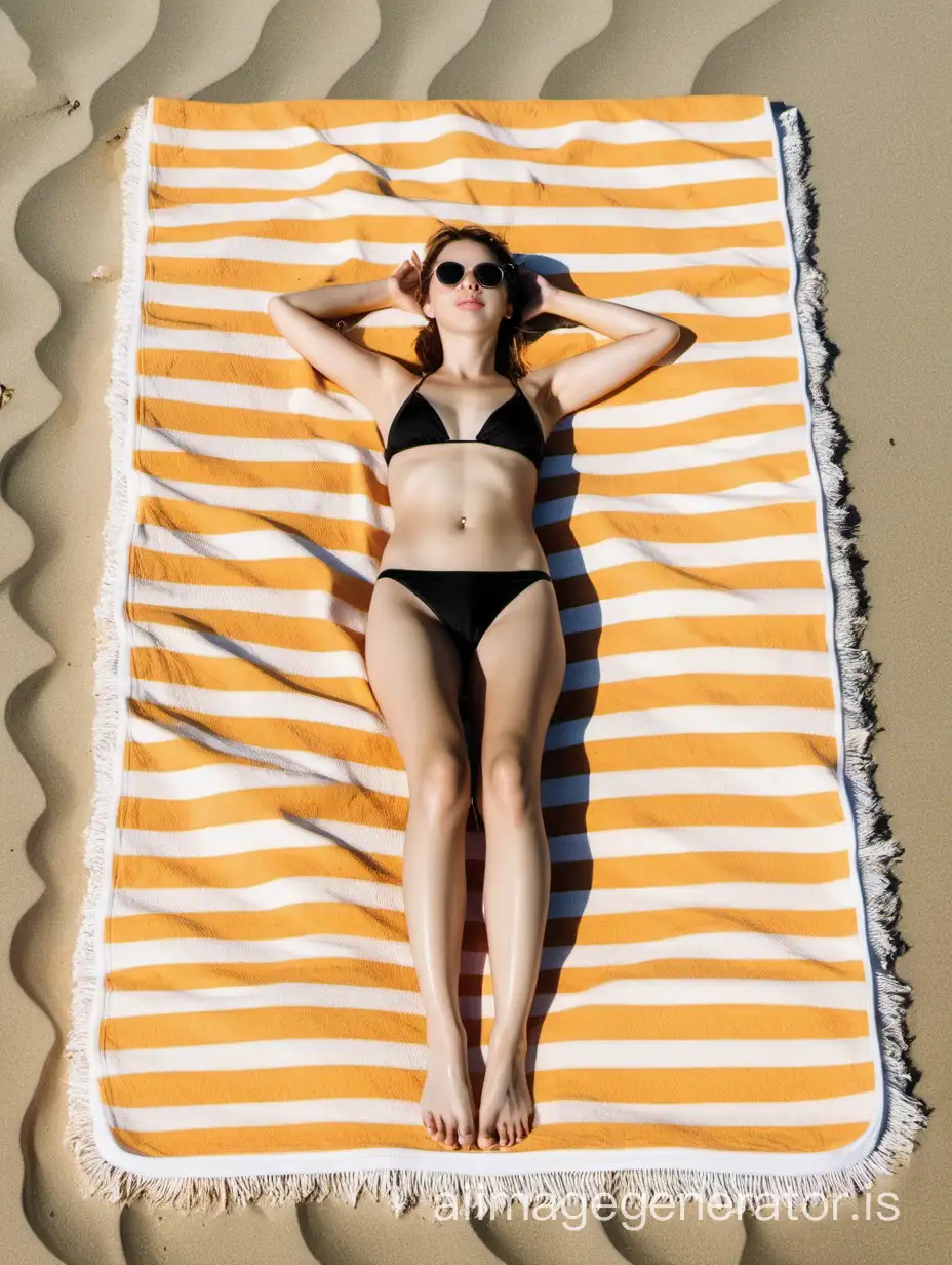 Sunbathing-Girl-on-Beach-Towel-Relaxing-Seaside-Leisure