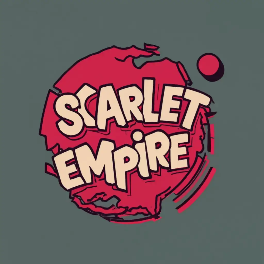 logo, a map with a red dot, with the text "scarlet empire", typography
