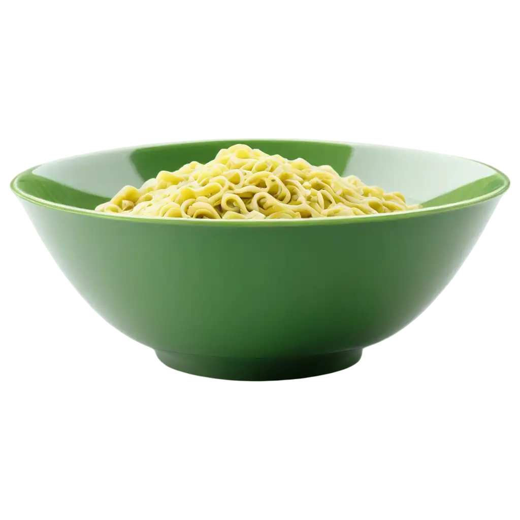 green bowl with noodles, side view
