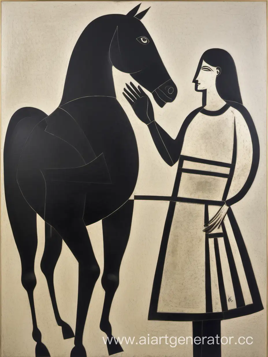 девочка и конь, стиль Marino Marini