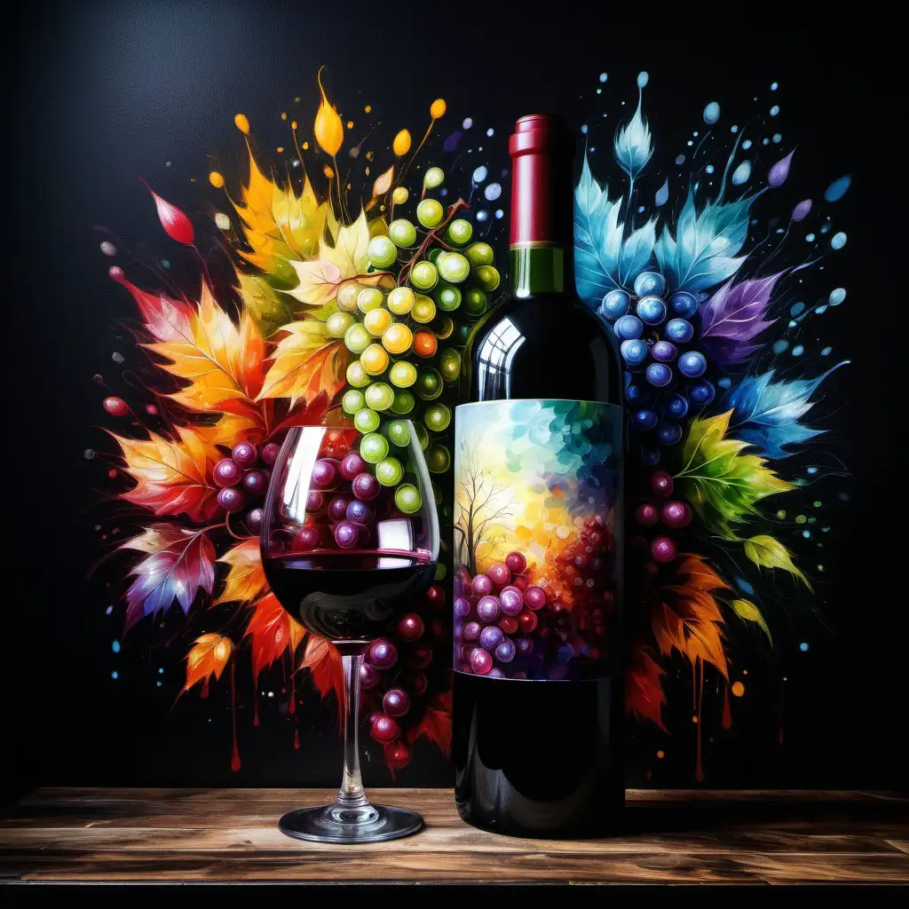 Create an enchanting painting depicting a wine bottle in colors. High quality. HD. No background.