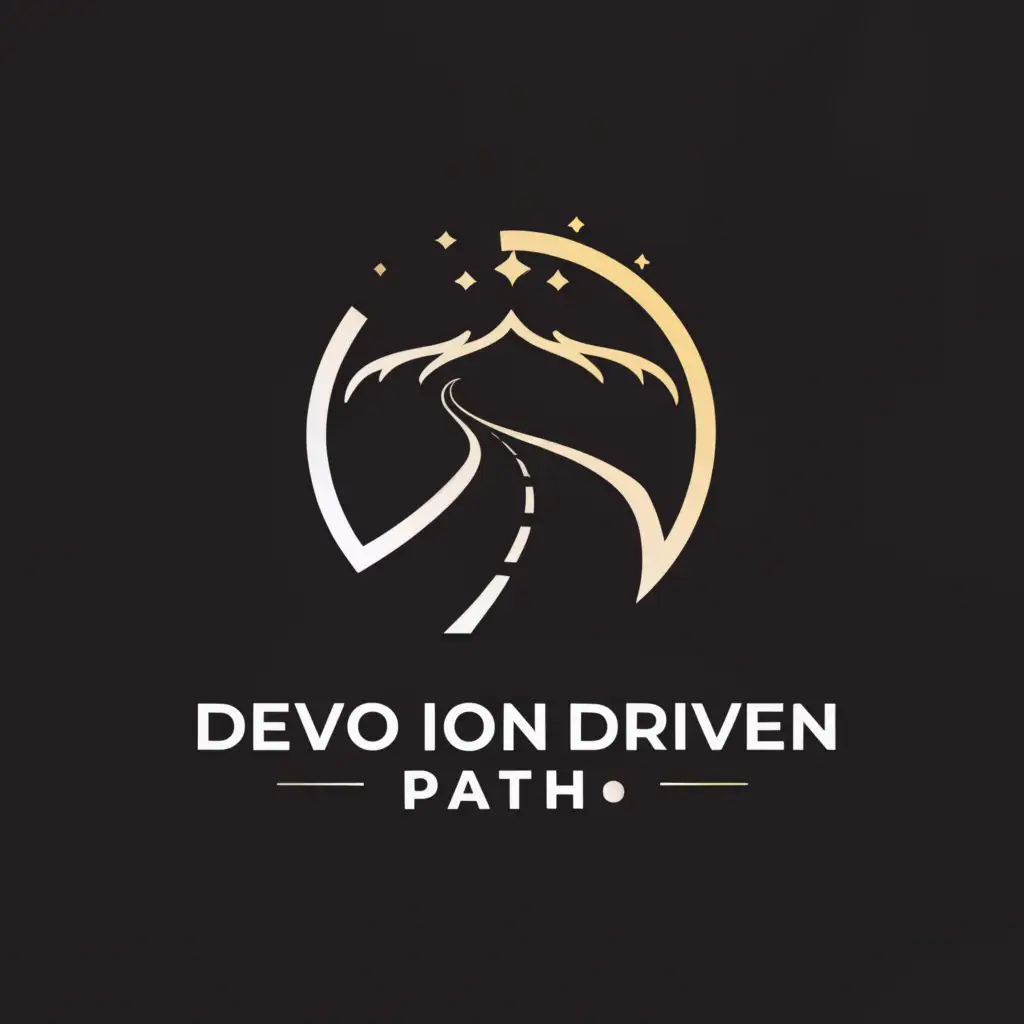 a logo design,with the text "DevotionDrivenPath", main symbol:Icon: A pathway or road symbolizing the journey.
Symbol: A glowing or shining light to represent guidance and enlightenment.
Text: "DevotionDrivenPath" in a clean, legible font.,Minimalistic,be used in Religious industry,clear background