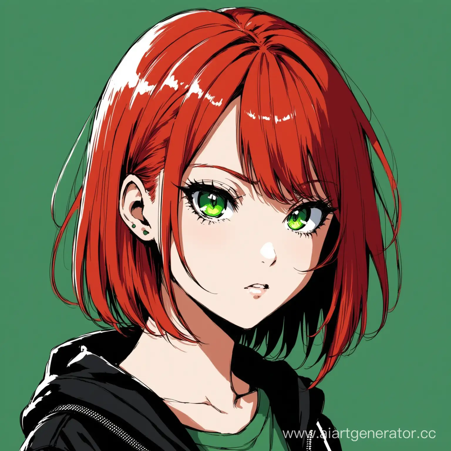 redhead girl, anime, post-punk, green eyes
