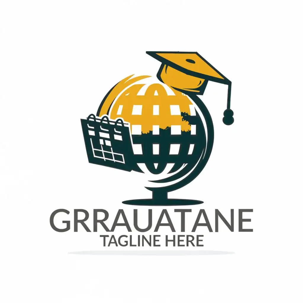 a logo design, with the text 'E', main symbol: globe with graduation cap on it as well calendar and pen as well as a book shelf, Minimalistic ,be used in other booking platform, clear background. emphasize the letter 'e'. 