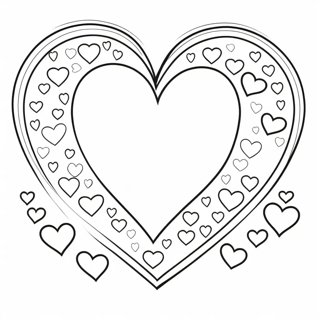 /imagine coloring pages for kids, Valentine's Day small hearts making a big heart, cartoon style, thick lines, low detail, simple, no shading, black and white - - ar 85:110