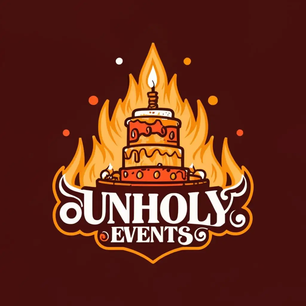 a logo design,with the text "Unholy Events", main symbol:events unholy party fireworks presents
 cake
,complex,be used in Events industry,clear background