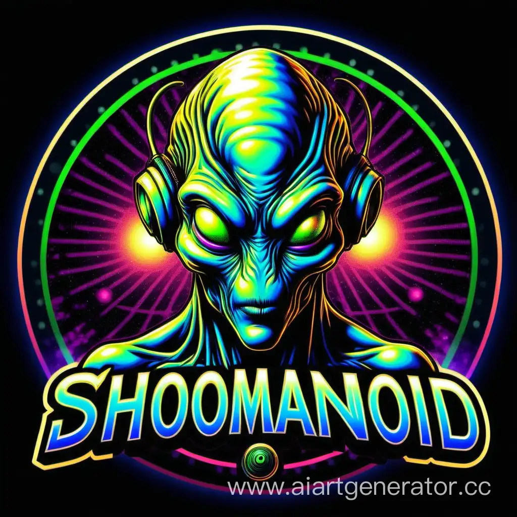 Psychedelic-Alien-DJ-SHOOMANOID-Spinning-Psytrance-Vibes-in-Logo-Design