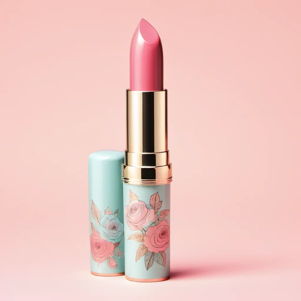 illustration, one coquette whimsical  lipstick tube
  soft, pastel colors, incorporate a touch of vintage-inspired design, and focus on conveying a charming and flirtatious vibe