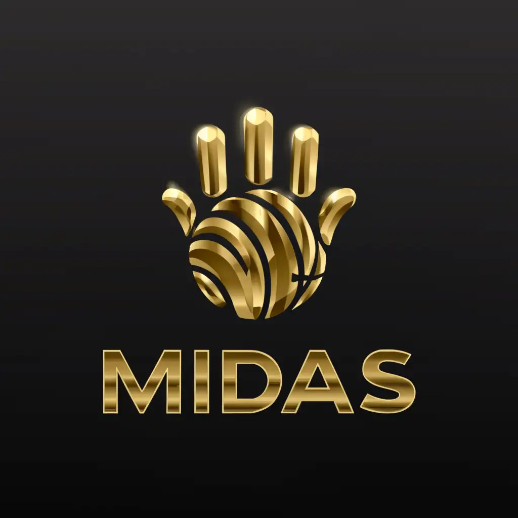 a logo design,with the text "MidasNBA", main symbol:A Gold hand with a basketball, 5 fingers, black background.,Moderate,be used in Sports Fitness industry,clear background