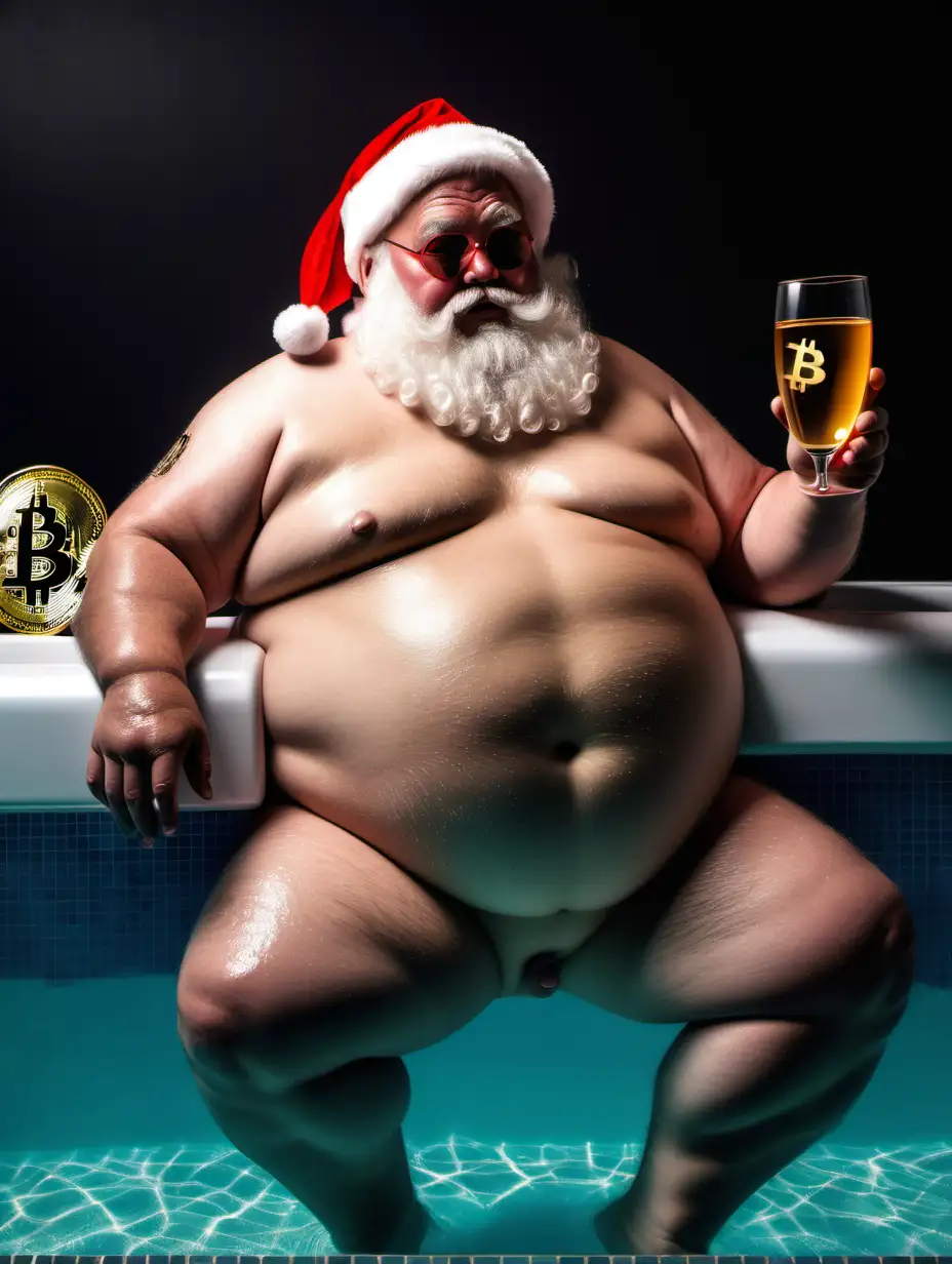 Jolly Santa Claus Relaxing in BitcoinThemed Pool Soak