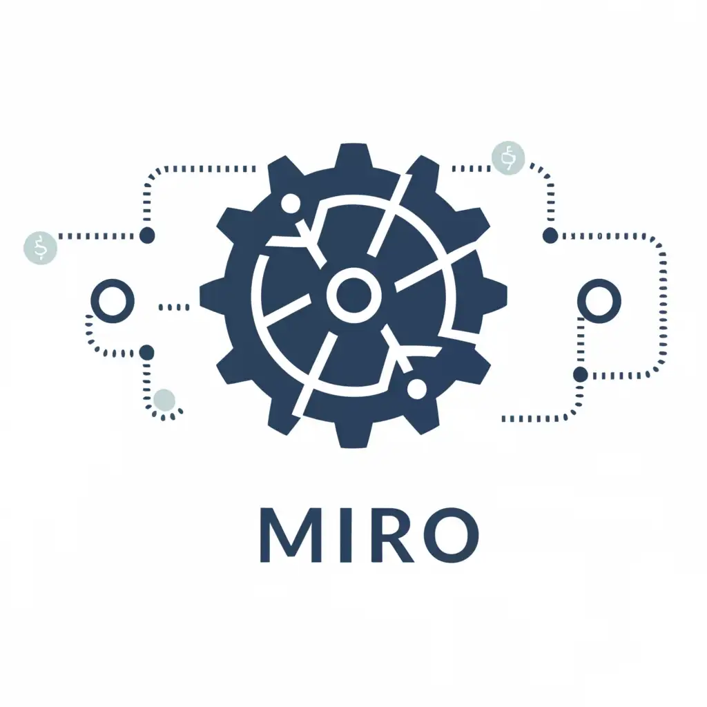 a logo design,with the text "MIRo", main symbol:In the center of the logo, there is an abstract representation of a gear or machinery, symbolizing the mechanized aspect of investments. Surrounding this gear are interconnected lines forming a roadmap-like pattern, suggesting the journey or path towards financial success.
Without any additonal text below MIRo

The color scheme is professional and sophisticated, with a combination of deep blue and silver or gray tones, conveying trust, reliability, and technological advancement.,Moderate,be used in Technology industry,clear background