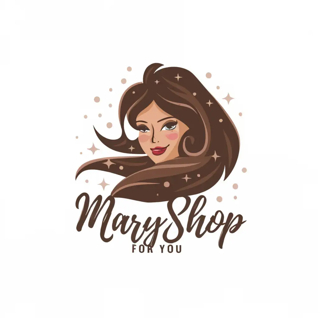 LOGO-Design-For-Mary-Shop-DarkHaired-Girl-Symbolizing-Warmth-and-Personalized-Service