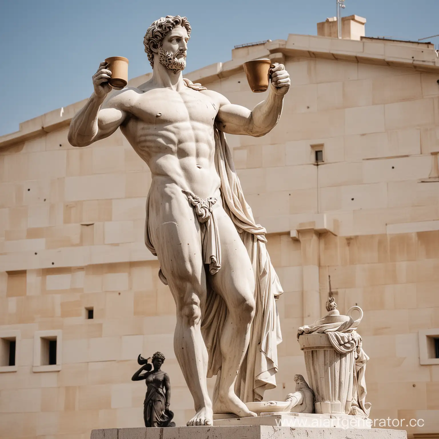 Greek-Olympic-Statue-Enjoying-Coffee