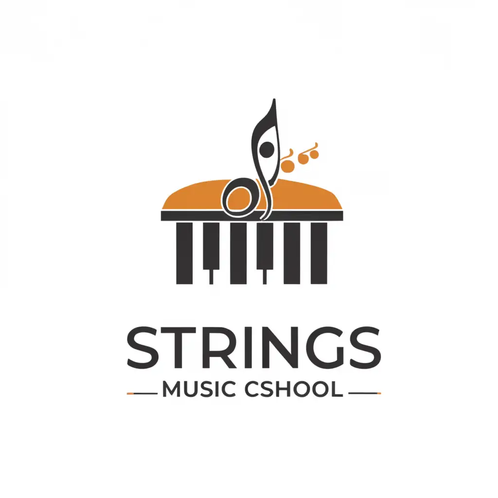 a logo design,with the text "Strings Music School", main symbol:Piano,Moderate,be used in Entertainment industry,clear background