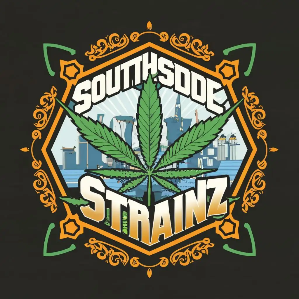 logo, Cannabis
Weed
Honeycomb
Gta
, with the text "Southside Strainz", typography