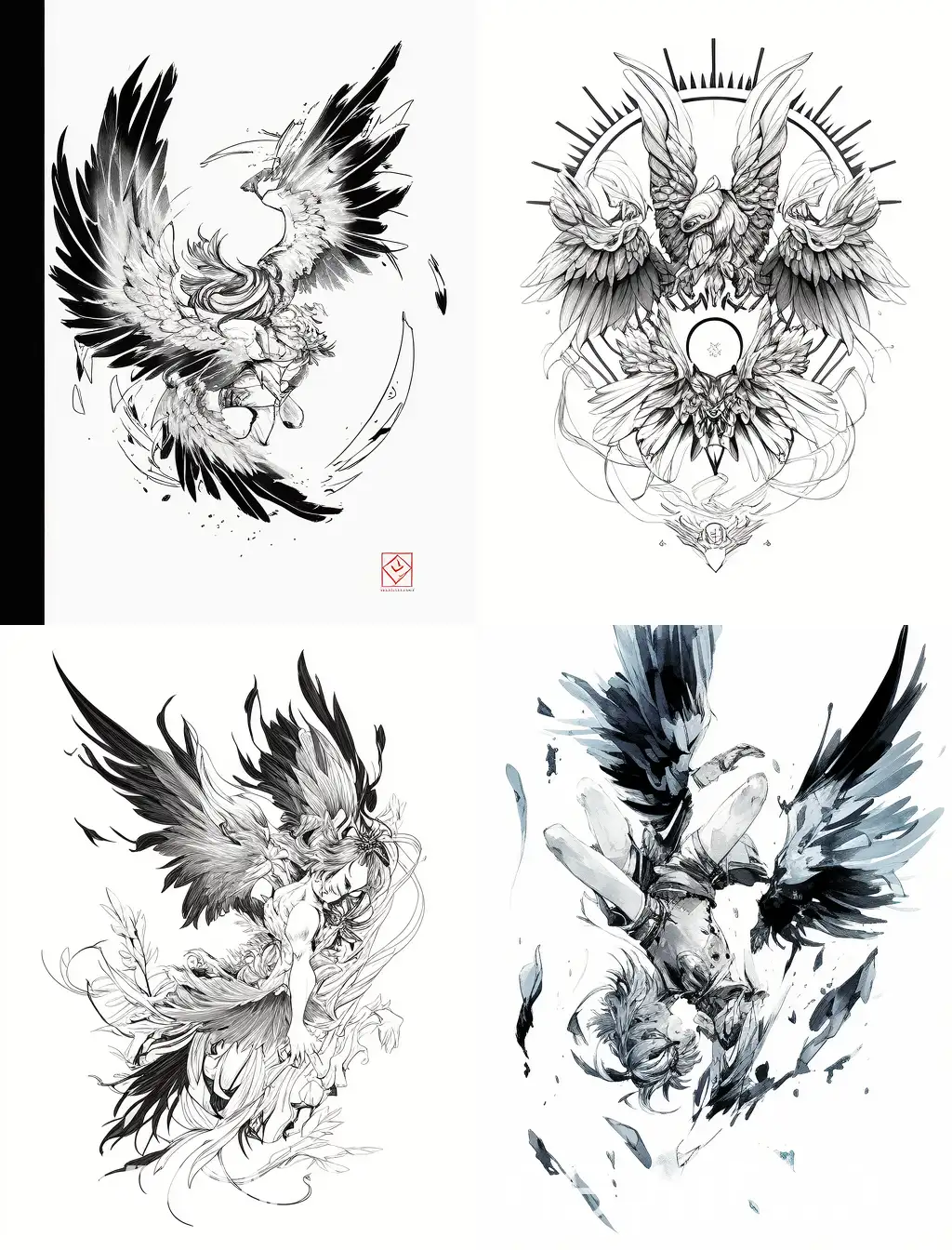 Abstract-Greek-Mythology-Icarus-Fall-Tattoo-Design-Sketch