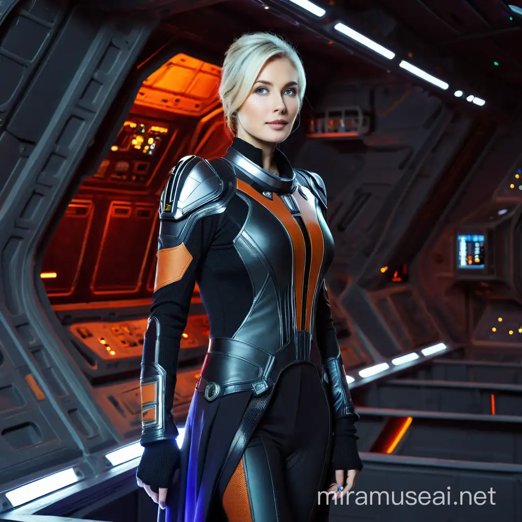 Stunning Woman Exploring the Cosmos in a Spaceship
